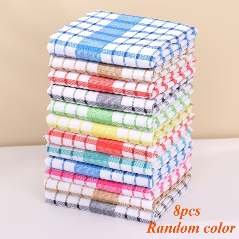 8pcs (Random Color) Modern Plaid Printed Dish Cloths